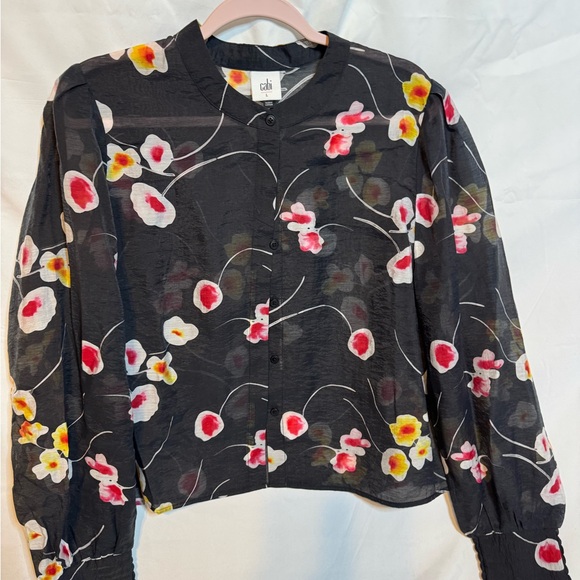 CAbi Tops - CAbi Black Blouse with Red and Yellow Floral Design